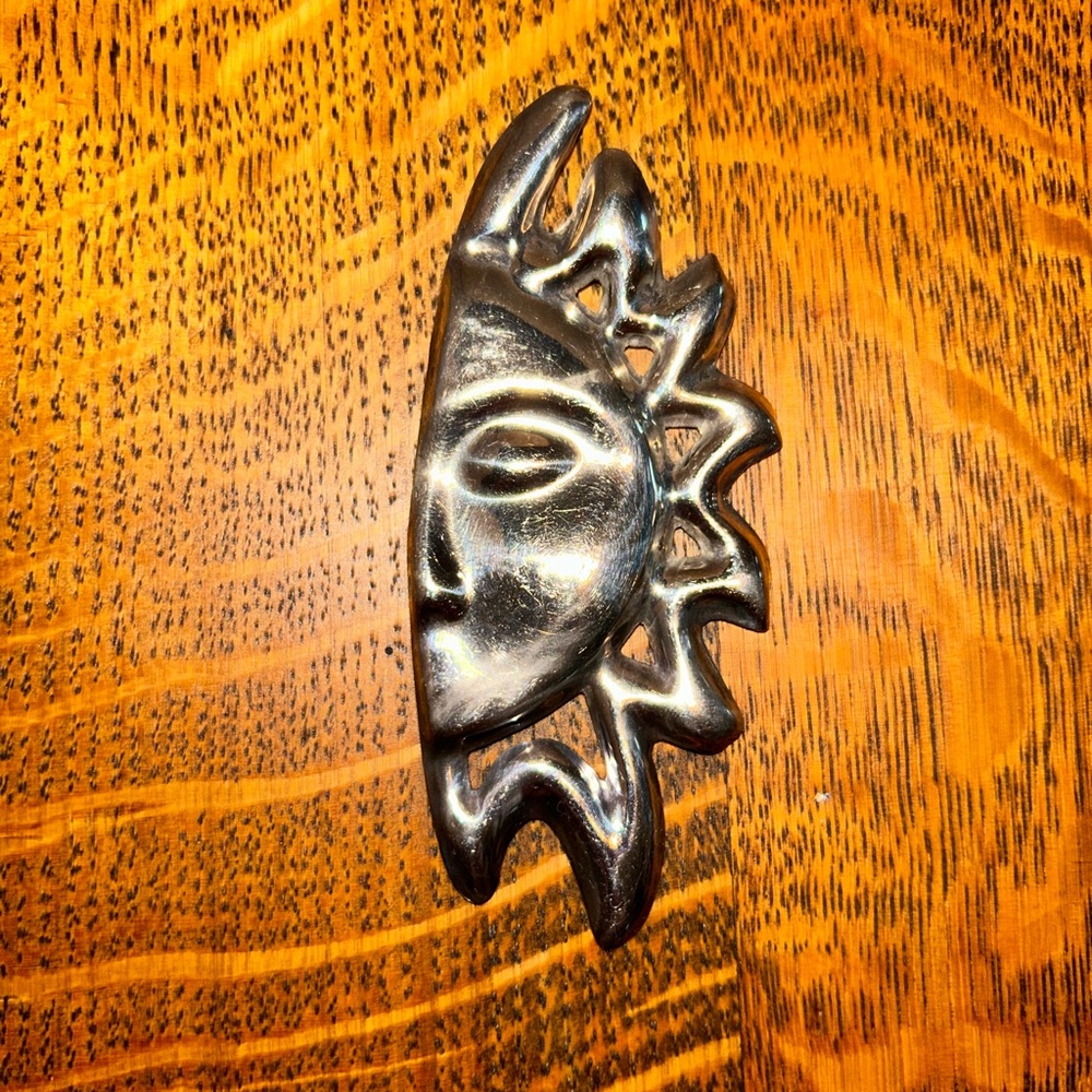 Large Vintage Sterling Silver Half Sun Brooch
